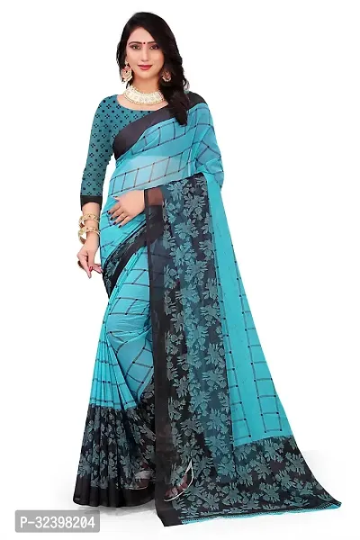 Stylish Blue Georgette Self Pattern Saree with Blouse piece For Women-thumb0