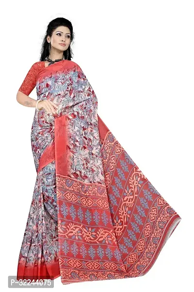 Stylish Red Art Silk Printed Saree with Blouse piece For Women