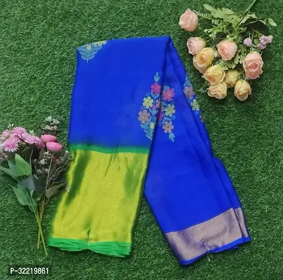 Elegant Blue Cotton Blend Saree with Blouse piece For Women