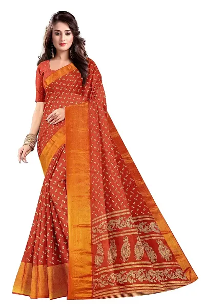 Lovly Women's Foil Print Moss Chiffon Beautiful Ethinic Wear Saree With Unstiched Blouse Piece (A_V_M_16062104-Orange)