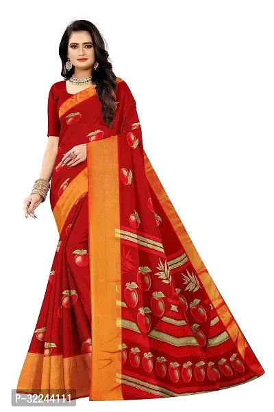 Stylish Red Chiffon Printed Saree with Blouse piece For Women