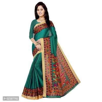 Stylish Green Khadi Self Pattern Saree with Blouse piece For Women-thumb0