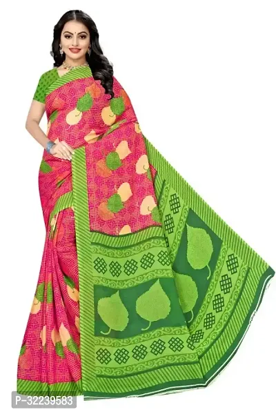 Stylish Pink Cotton Blend Printed Saree with Blouse piece For Women