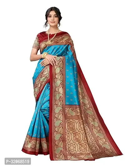 Beautiful Silk Blend Jacquard Saree with Blouse piece For Women-thumb0