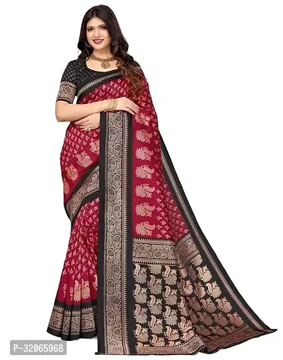 Beautiful Red Art Silk Printed Saree with Blouse Piece For Women-thumb0