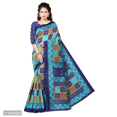 Beautiful Blue Art Silk Printed Saree With Blouse Piece For Women-thumb0