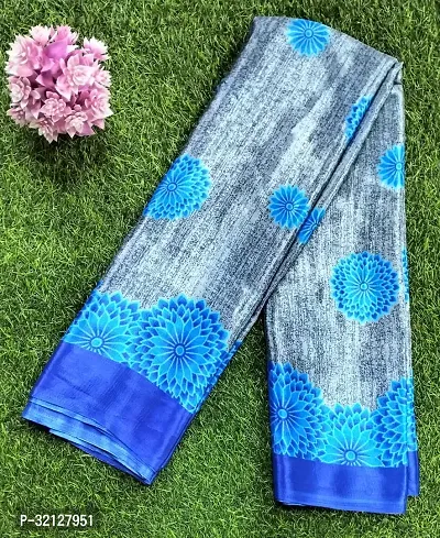 Elegant Blue Crepe Saree with Blouse piece For Women-thumb0