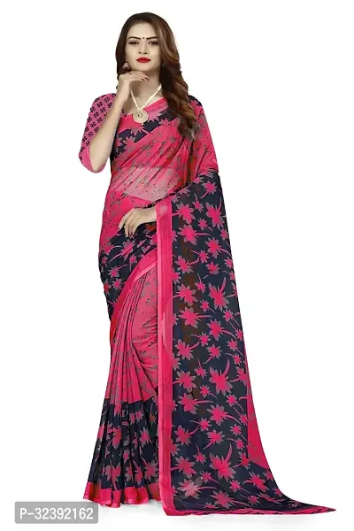 Beautiful Pink Georgette Printed Saree With Blouse Piece For Women