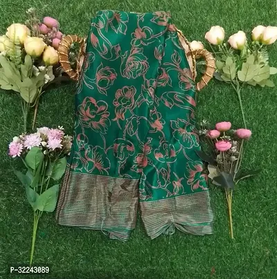 Stylish Green Crepe Printed Saree With Blouse Piece For Women