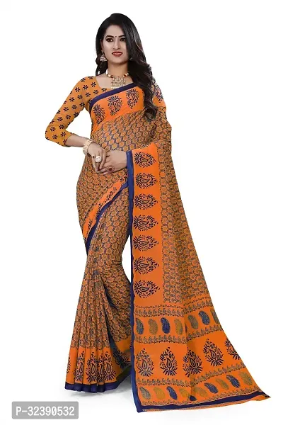 Beautiful Orange Georgette Printed Saree With Blouse Piece For Women-thumb0