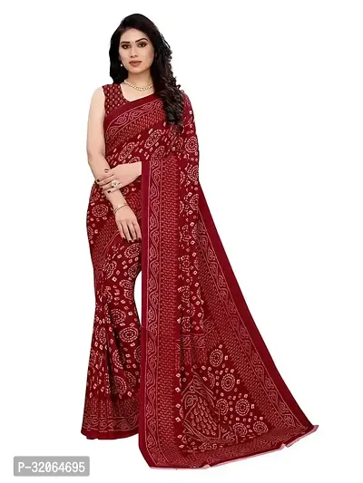 Beautiful Red Art Silk Printed Saree with Blouse Piece For Women