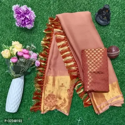 Stylish Brown Chiffon Embroidered Saree with Blouse piece For Women-thumb0