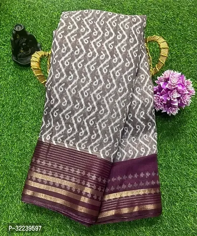 Stylish Grey Chiffon Printed Saree with Blouse piece For Women-thumb0