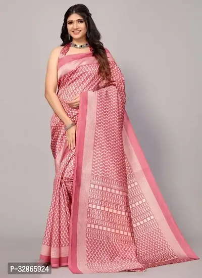 Beautiful Pink Art Silk Printed Saree with Blouse Piece For Women-thumb0