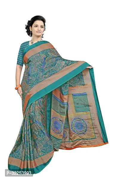 Beautiful Crepe Green Printed  Saree with Blouse piece For Women-thumb0