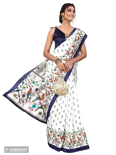 Beautiful White Art Silk Printed Saree with Blouse Piece For Women