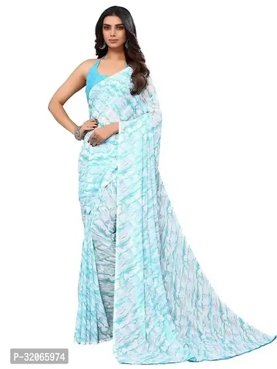 Beautiful Blue Art Silk Printed Saree with Blouse Piece For Women-thumb0