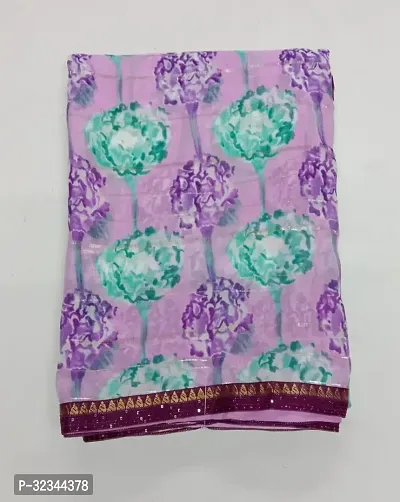 Beautiful Lavender Georgette Printed Saree With Blouse Piece For Women-thumb0