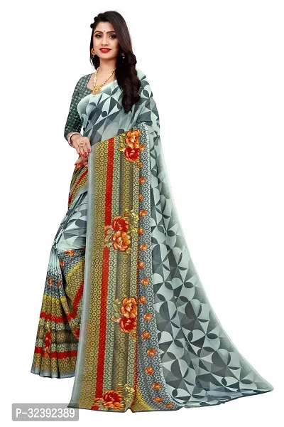 Stylish Grey Self Pattern Saree With Blouse Piece For Women