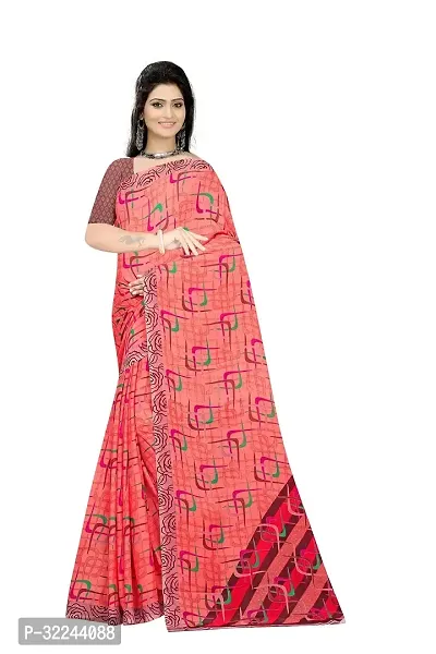 Stylish Orange Georgette Printed Saree with Blouse piece For Women