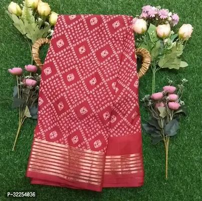 Beautiful Cotton Silk Red Printed  Saree with Blouse piece For Women