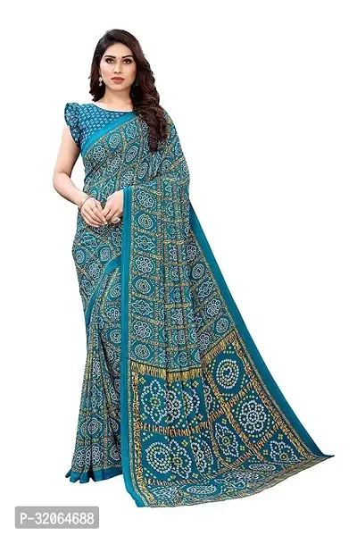 Beautiful Green Art Silk Printed Saree with Blouse Piece For Women