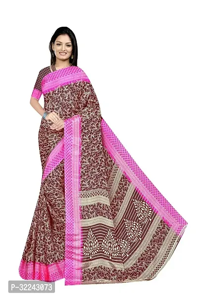 Stylish Brown Crepe Printed Saree With Blouse Piece For Women