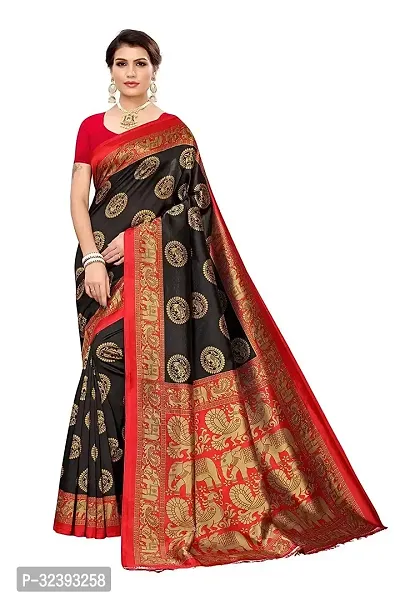 Beautiful Black Art Silk Self Pattern Saree With Blouse Piece For Women-thumb0