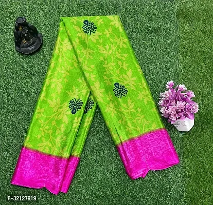 Elegant Green Crepe Saree with Blouse piece For Women-thumb0