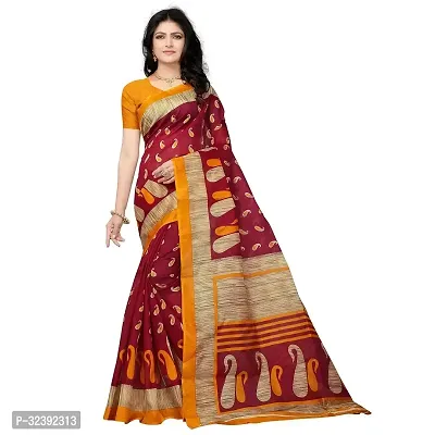 Stylish Maroon Self Pattern Saree With Blouse Piece For Women