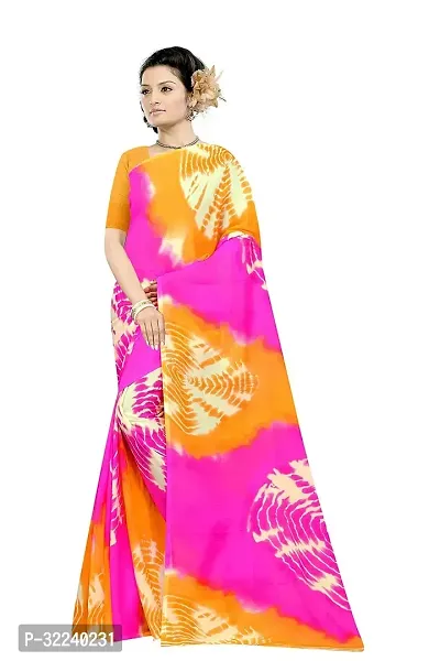 Stylish Pink Georgette Printed Saree with Blouse piece For Women-thumb0