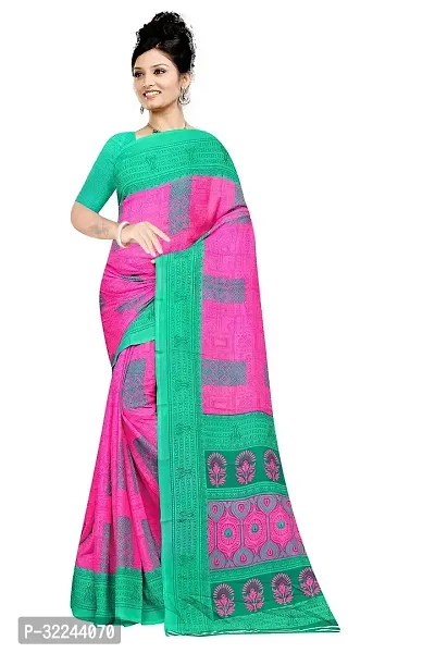 Stylish Pink Georgette Printed Saree with Blouse piece For Women-thumb0