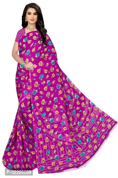 Stylish Purple Georgette Printed Saree With Blouse Piece For Women