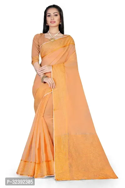 Stylish Orange Self Pattern Saree With Blouse Piece For Women-thumb0