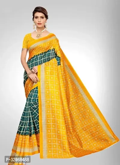 Beautiful Khadi Silk Checked Saree with Blouse piece For Women-thumb0