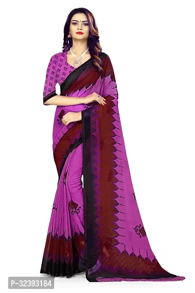 Beautiful Pink Georgette Printed Saree With Blouse Piece For Women-thumb0