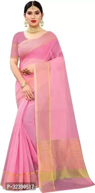 Beautiful Pink Kosa Silk Self Pattern Saree With Blouse Piece For Women-thumb0