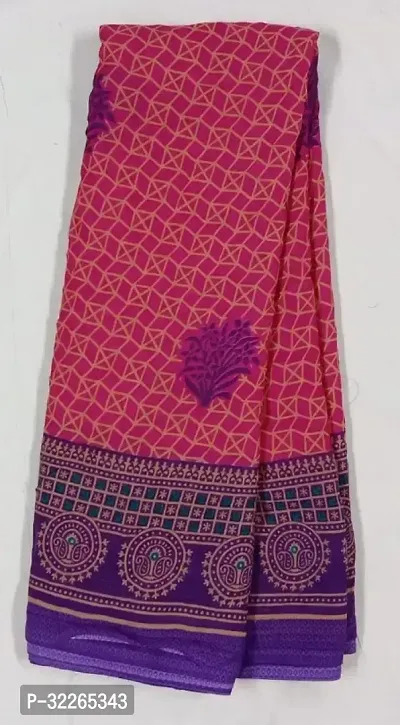 Stylish Pink Georgette Printed Saree With Blouse Piece For Women