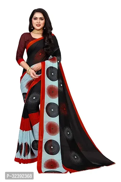 Stylish Black Self Pattern Saree With Blouse Piece For Women-thumb0