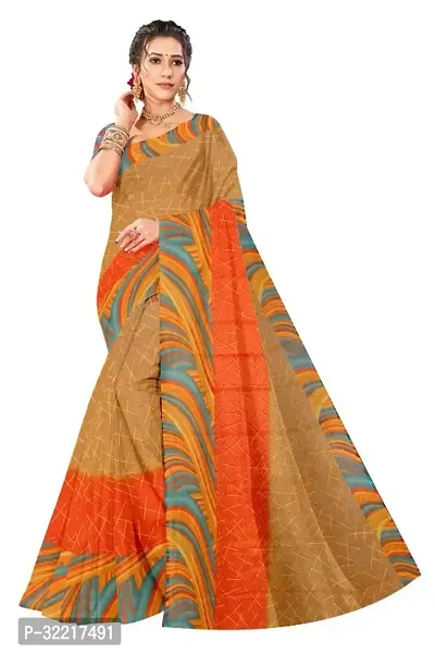 Stylish Brown Chiffon Printed Saree with Blouse piece For Women-thumb0