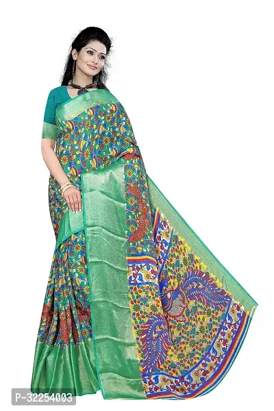 Beautiful Chiffon Green Printed  Saree with Blouse piece For Women-thumb0