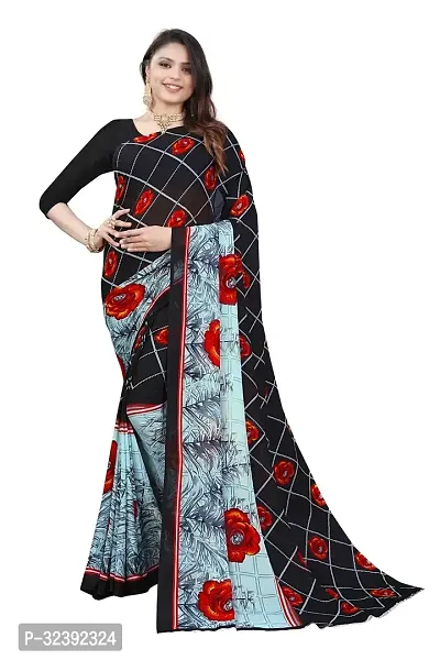 Stylish Black Self Pattern Saree With Blouse Piece For Women-thumb0