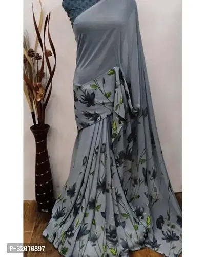 Stylish Grey Georgette Applique Saree with Blouse piece For Women-thumb0