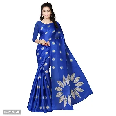 Stylish Blue Khadi Self Pattern Saree with Blouse piece For Women-thumb0