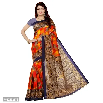 Beautiful Orange Art Silk Printed Saree With Blouse Piece For Women-thumb0