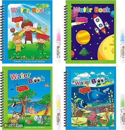 Kids Magic Water Coloring Books Unlimited Fun with Drawing Reusable Water Reveal Activity Pad Chunky Size Water Pen for Kids Random Design 4 Books 4 pens