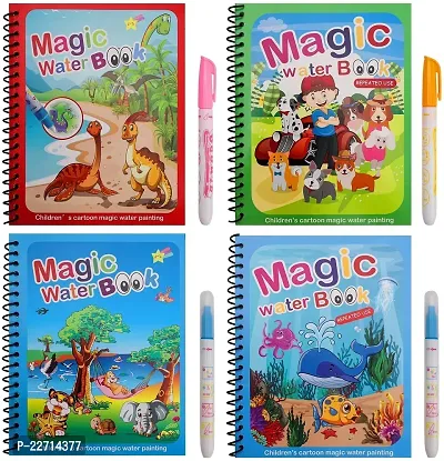 Kids Magic Water Coloring Books Unlimited Fun with Drawing Reusable Water Reveal Activity Pad Chunky Size Water Pen for Kids Random Design 4 Books 4 pens