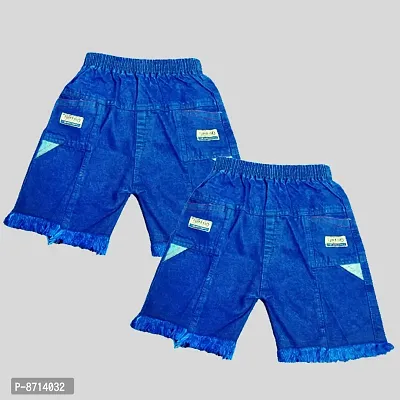 Stylish Blue Denim Self Pattern Shorts For Boys- Pack Of 2-thumb0