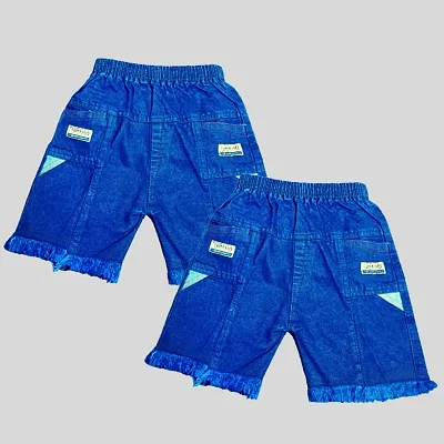 Stylish Blue Denim Self Pattern Shorts For Boys- Pack Of 2