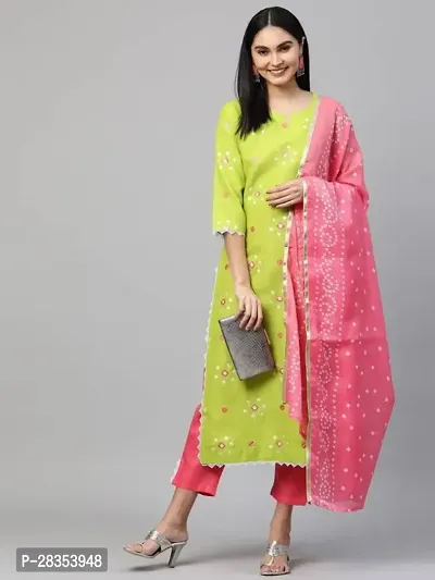 Stylish Fancy Designer Cotton Blend Kurta With Bottom and Dupatta Set for Women-thumb0